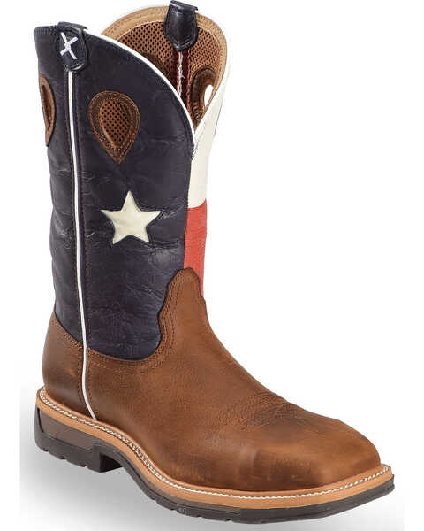 Twisted X Men's 12" Lite Cowboy Flag Steel Toe Work Boots, Brown, hi-res