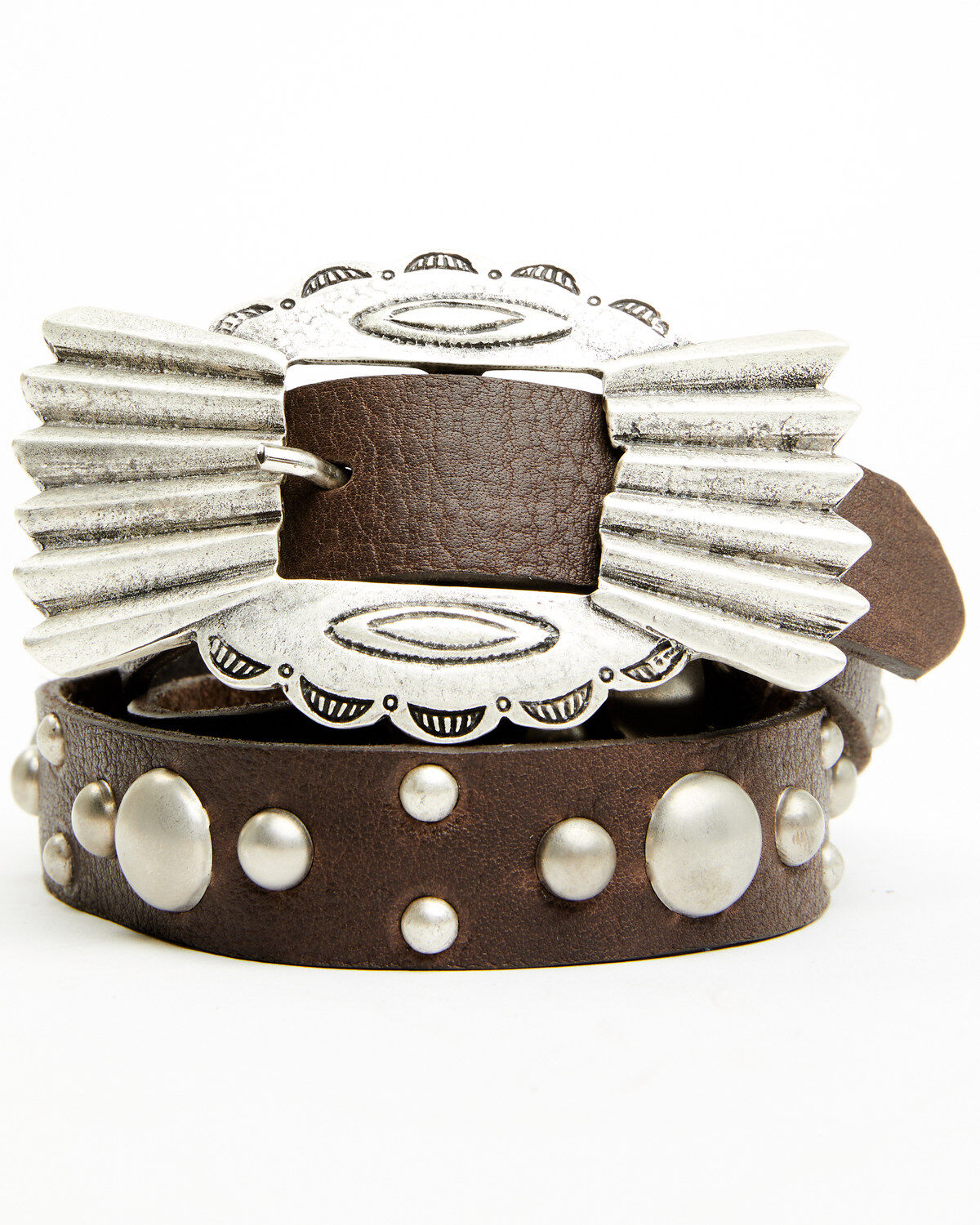 Image #1 - Tasha Polizzi Women's Alamo Studded Buckle Belt, Brown, hi-res
