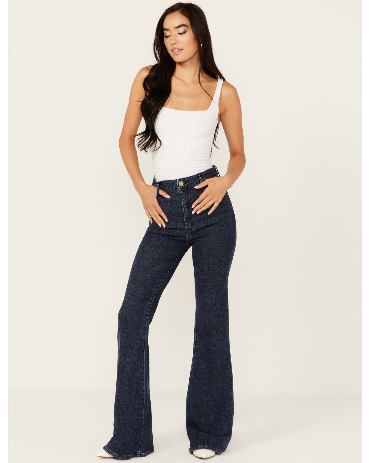Show Me Your Mumu Women's Dark Wash Hawn Bell Flare Stretch Denim Jeans, Dark Wash, hi-res