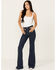 Image #1 - Show Me Your Mumu Women's Dark Wash Hawn Bell Flare Stretch Denim Jeans, Dark Wash, hi-res