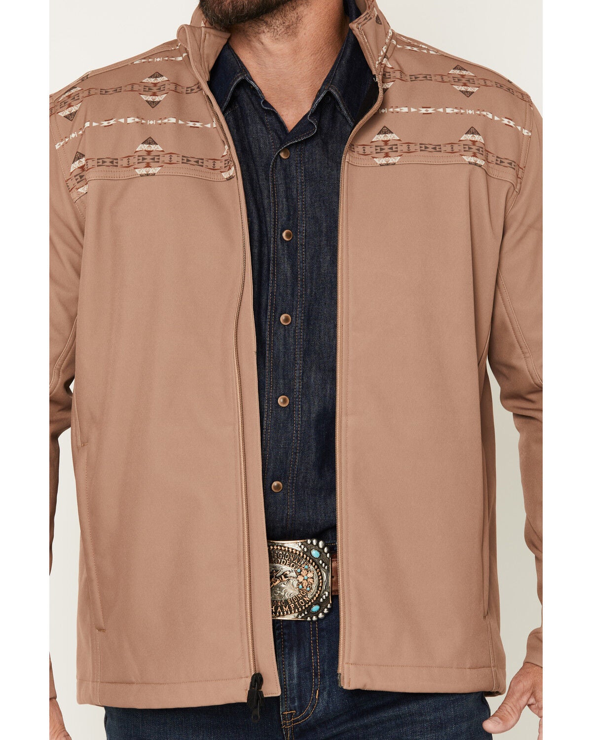 Image #3 - RANK 45&reg; Men's Spurs Southwestern Print Colorblock Softshell Jacket, Tan, hi-res
