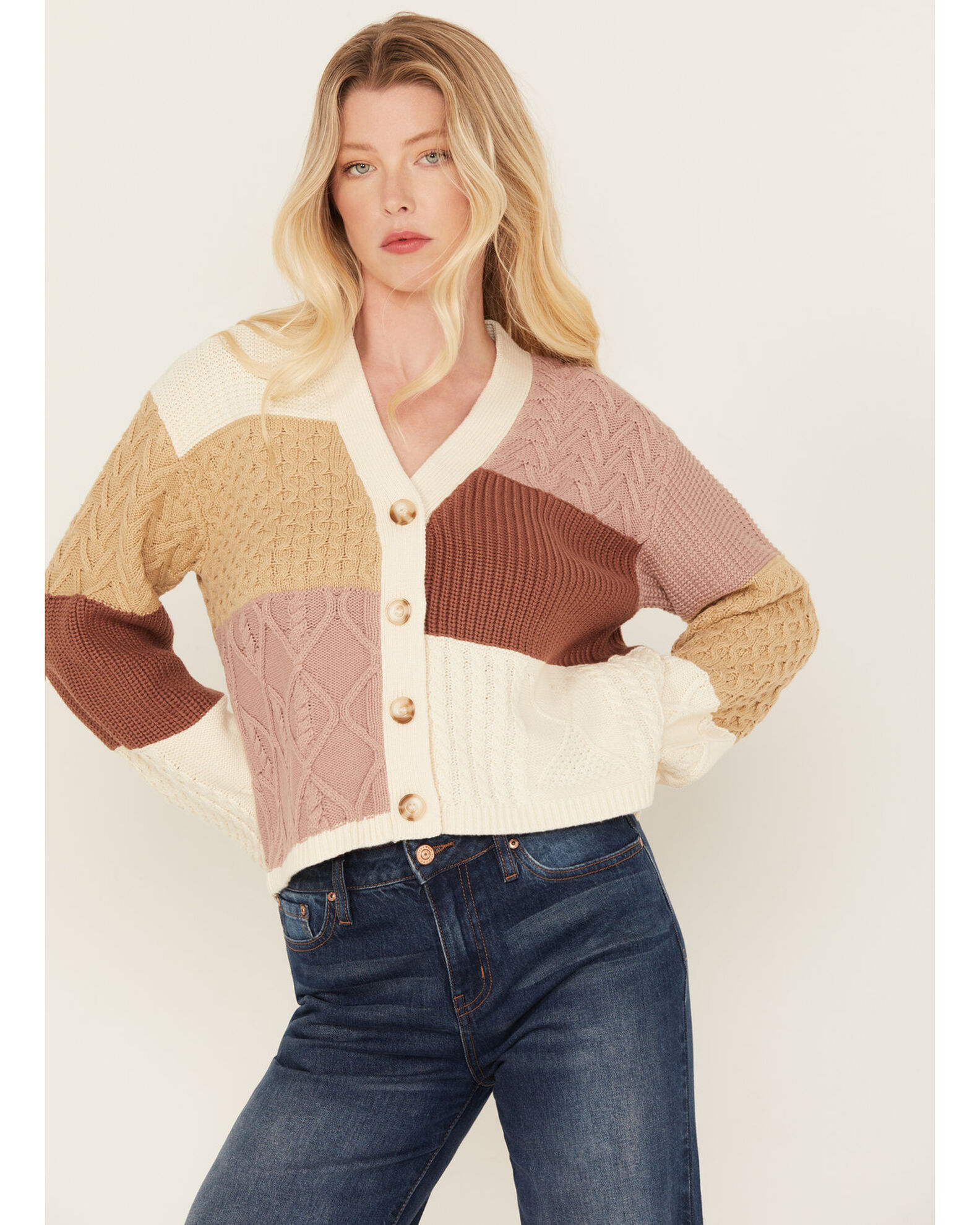 Cleo Wolf Women s Color Block Cardigan Boot Barn