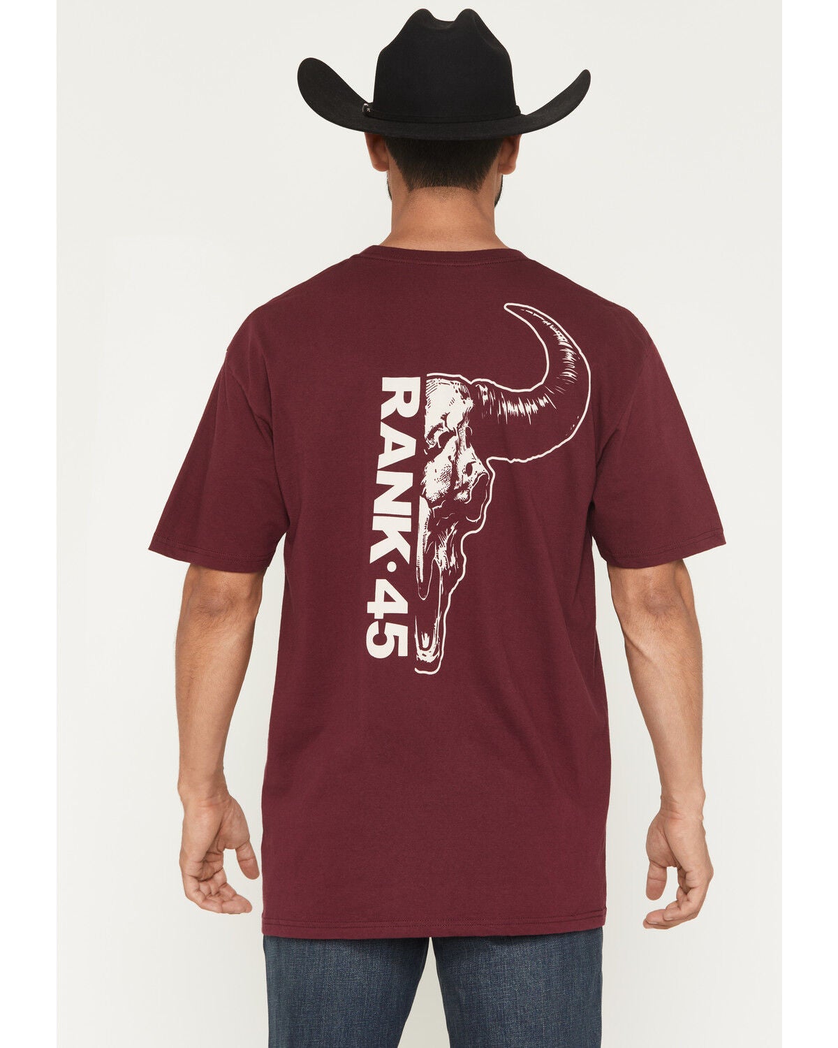 RANK 45&reg; Men's Half Steer Skull Logo Short Sleeve Graphic T-Shirt, Burgundy, hi-res