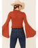 Image #3 - Shyanne Women's Rib Knit Mock Neck Bell Sleeve Top, Camel, hi-res
