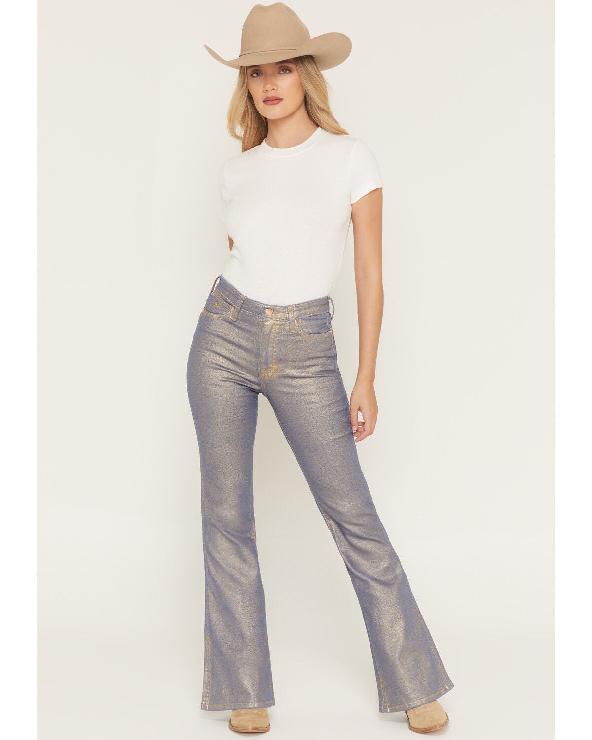 Wrangler X Lainey Wilson Women's Glitter High Rise Flare Stretch Denim Jeans, Multi, hi-res