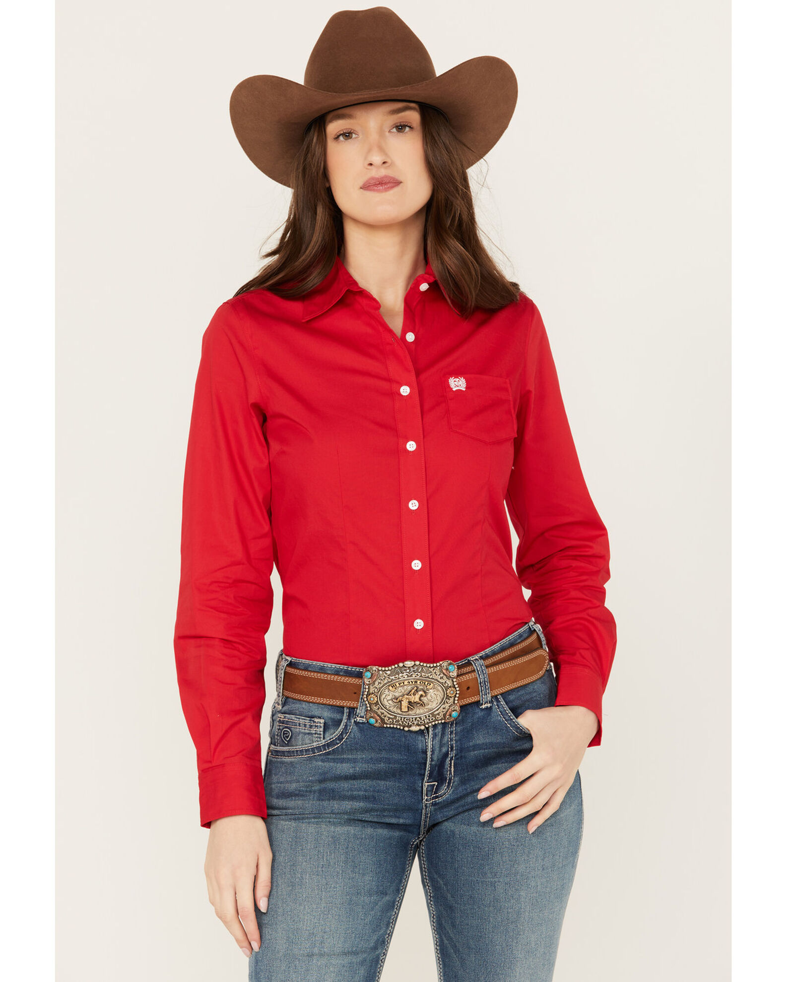 Cinch Women s Solid Long Sleeve Shirt Red L