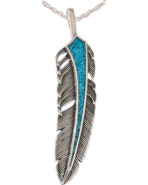 Image #2 - Silver Legends Women's Sterling Silver & Turquoise Feather Necklace, Turquoise, hi-res