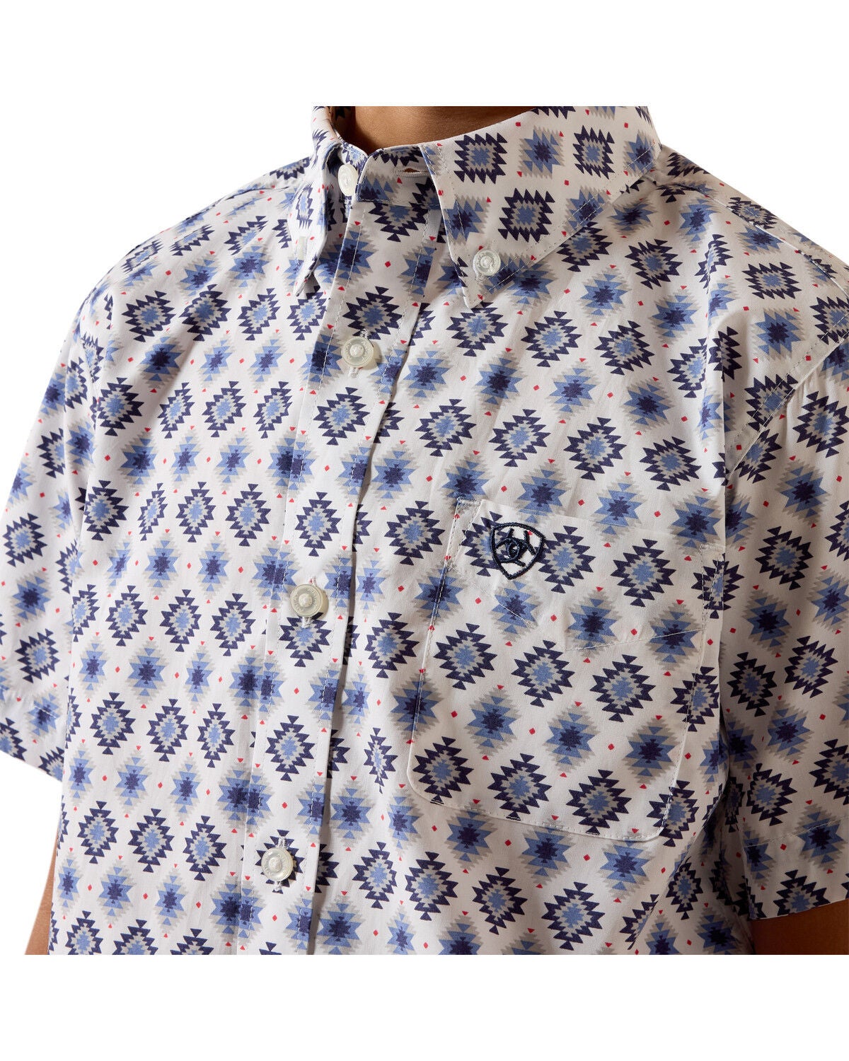 Image #3 - Ariat Boys' Southwestern Print Short Sleeve Button-Down Western Shirt, White, hi-res