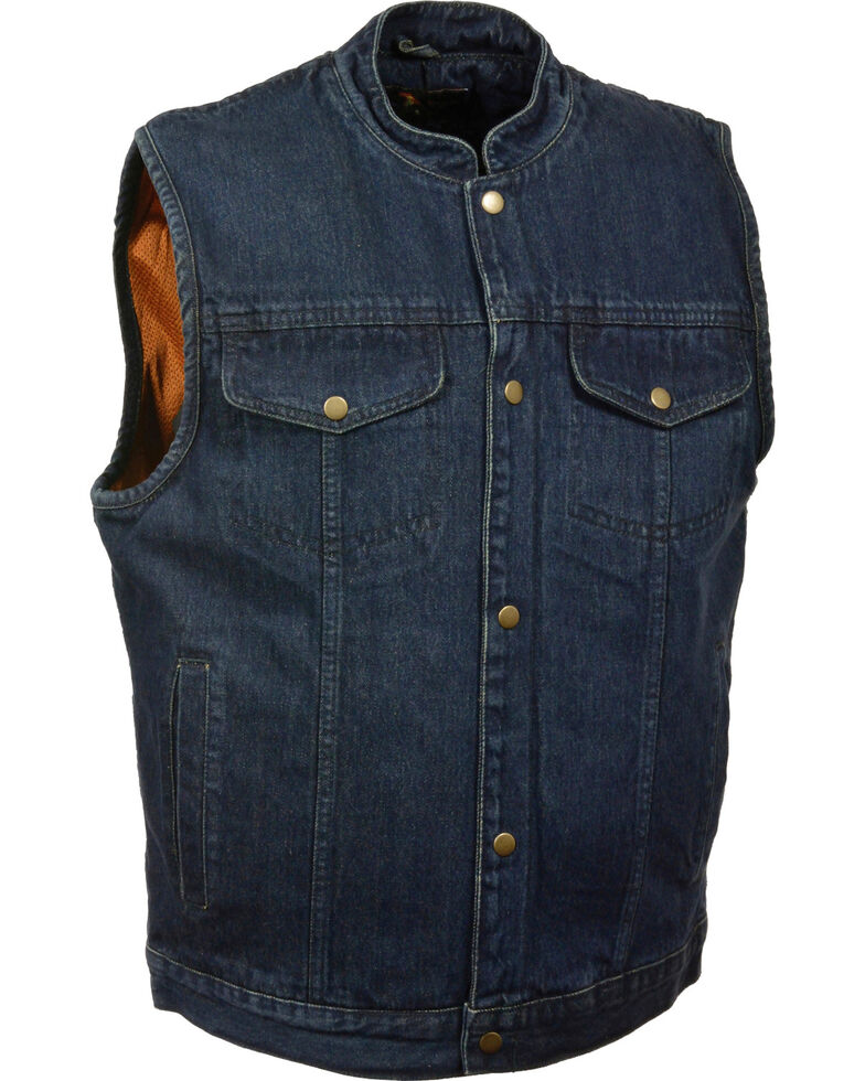 Milwaukee Leather Men's Snap Front Denim Club Style Vest w/ Gun Pocket