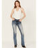 Image #3 - Miss Me Women's Medium Wash Geometric Braid Mid Rise 34" Bootcut Stretch Denim Jeans, Medium Wash, hi-res
