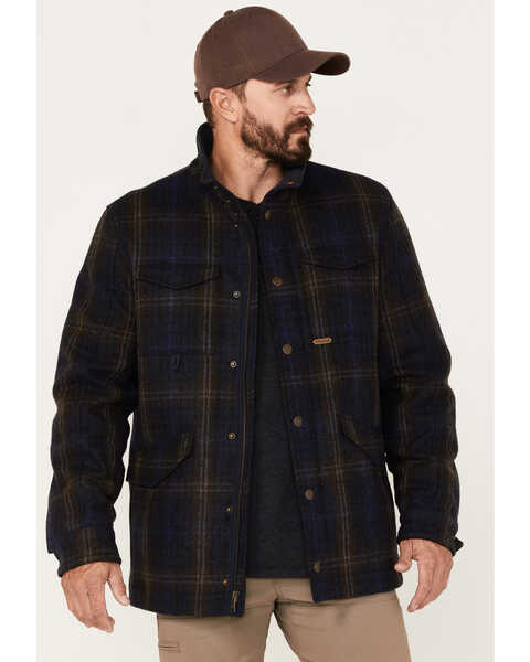 Powder River Outfitters Men's Full Snap Large Plaid Wool Jacket, Navy, hi-res