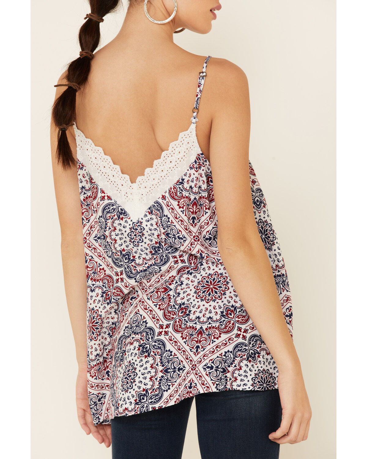 Image #5 - Ariat Women's Texas Heat Americana Hankerchief Print Lace Tank Top, Red/white/blue, hi-res