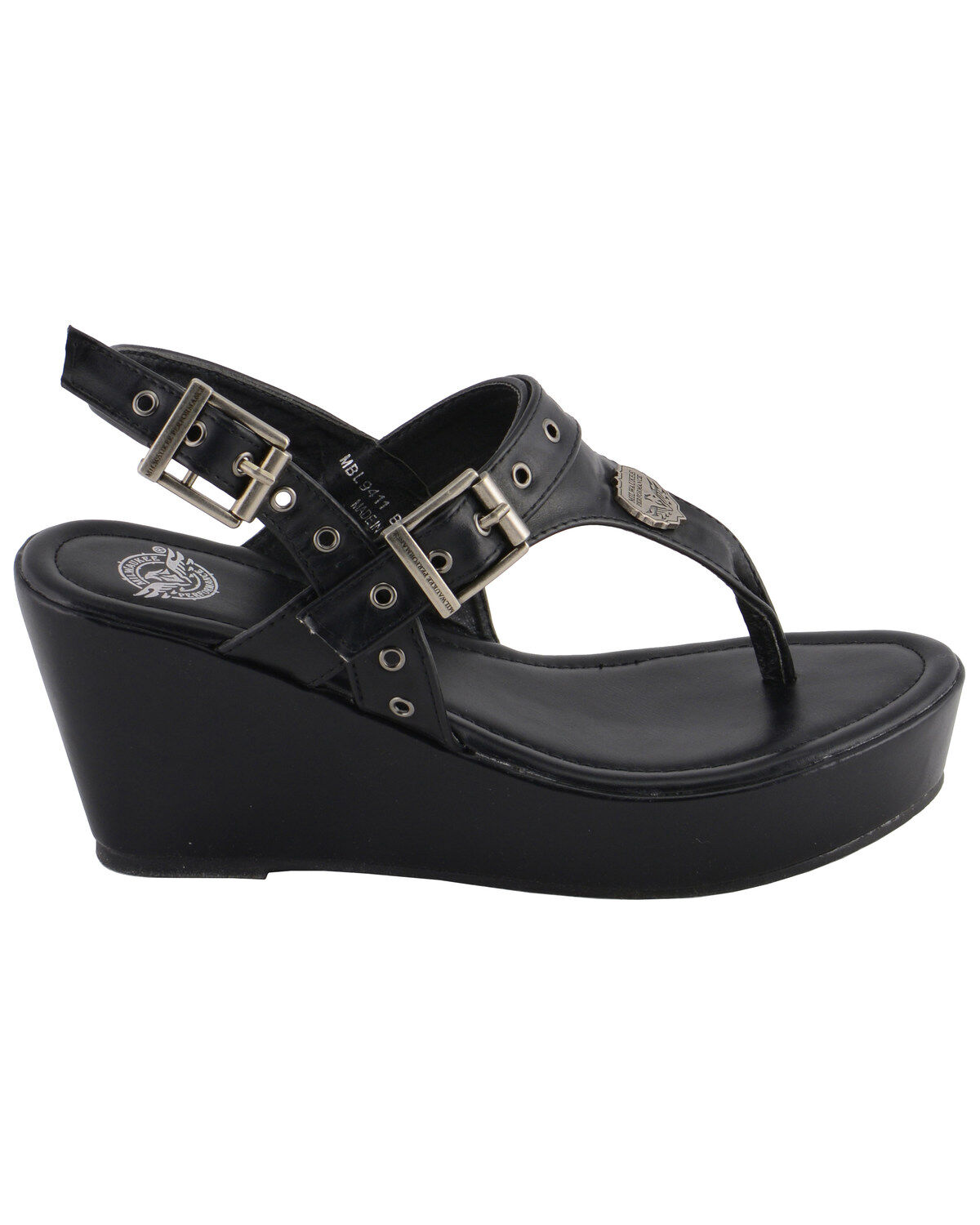 Womens black leather wedge sandals Clearance