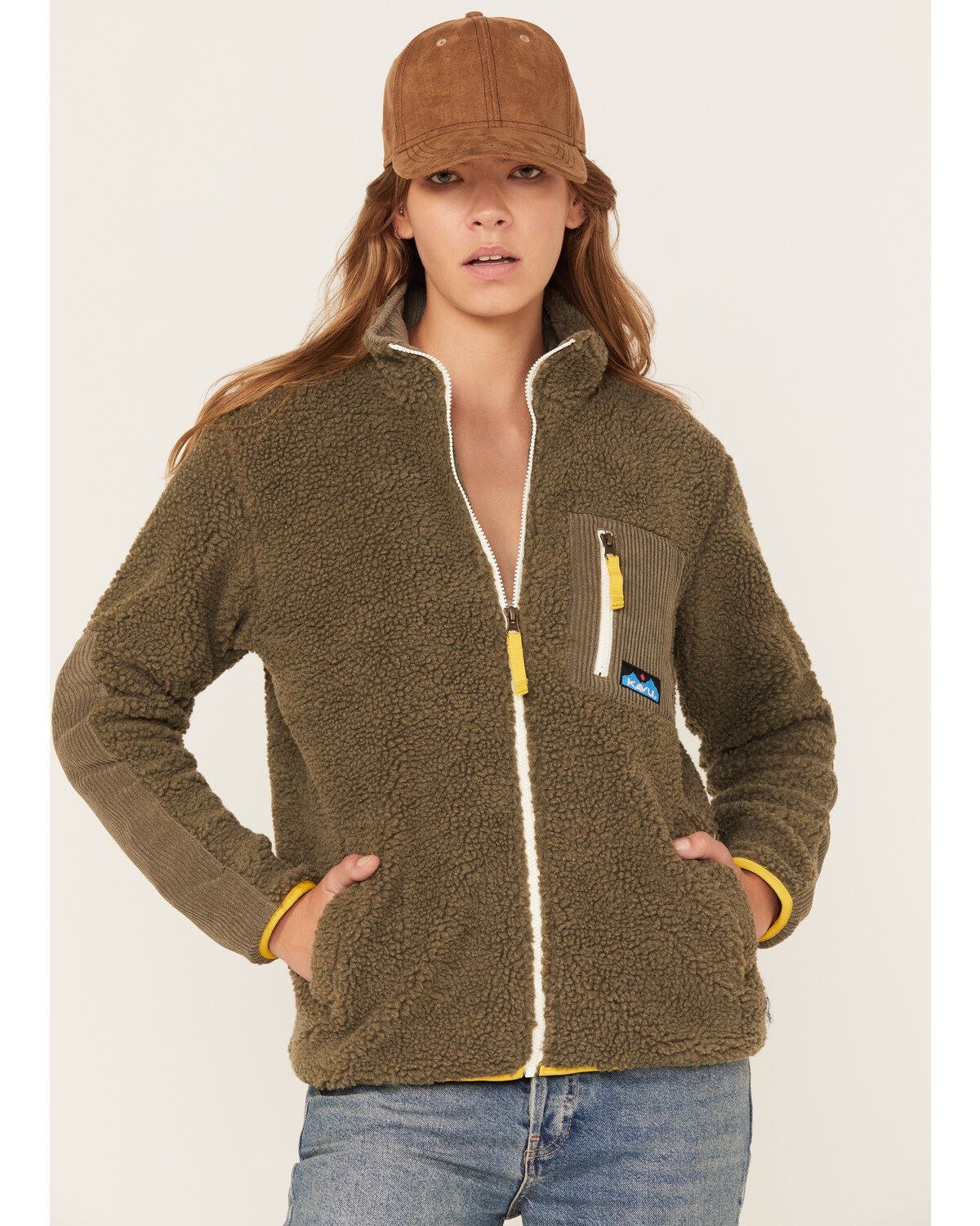 Kavu Women's Pinesdale Shadow Pine Sherpa Jacket, Olive, hi-res
