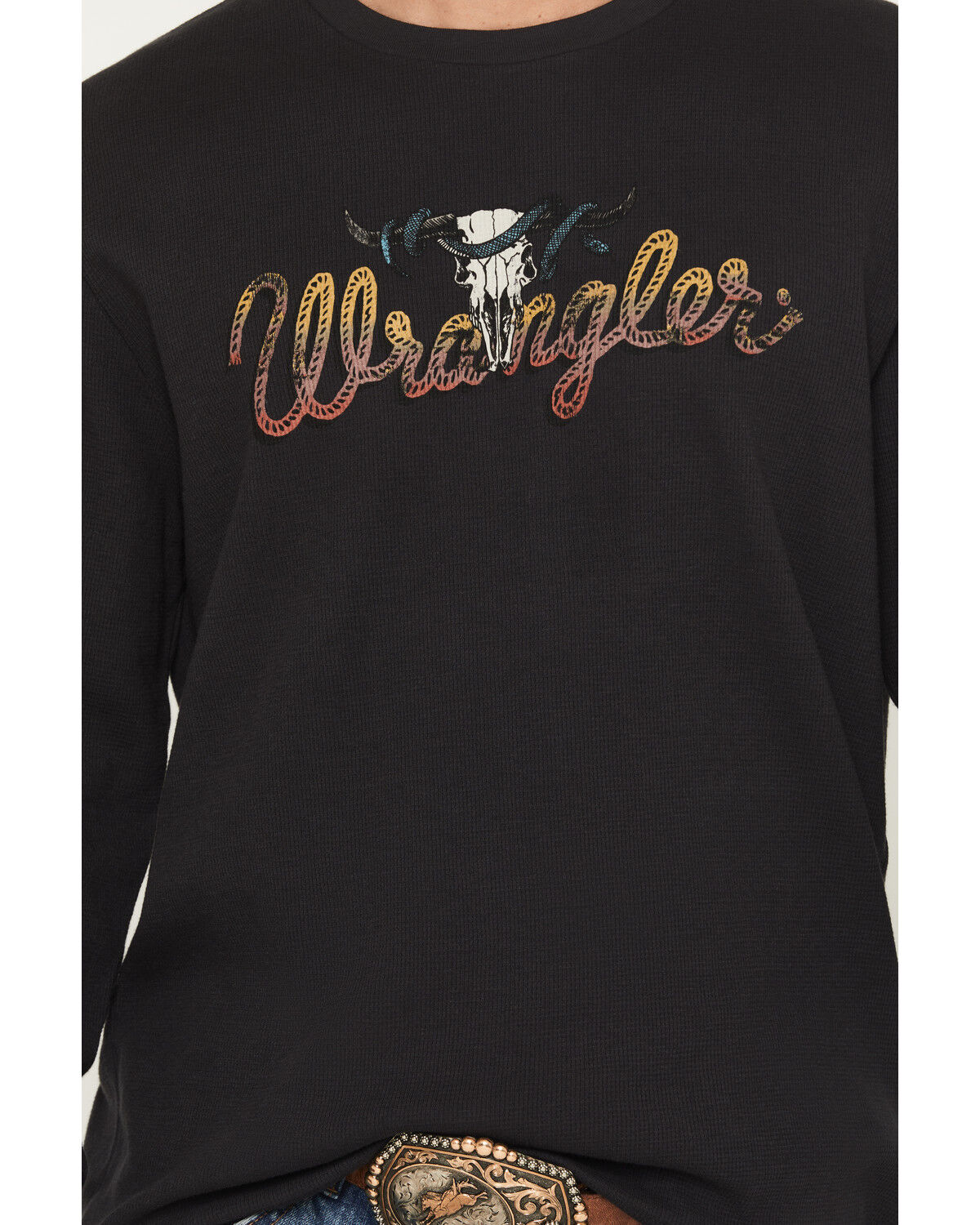 Image #3 - Wrangler Men's Steerhead Roped Logo Long Sleeve Graphic T-Shirt, Black, hi-res
