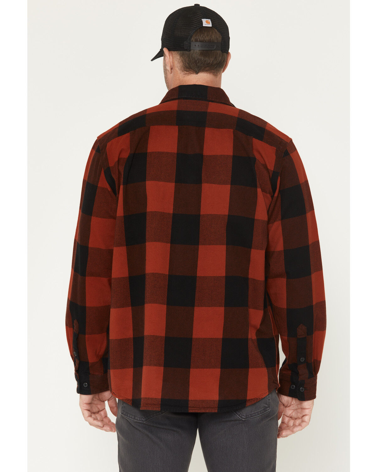 Image #4 - Carhartt Men's Heavyweight Plaid Print Long Sleeve Button-Down Flannel Shirt, Red, hi-res