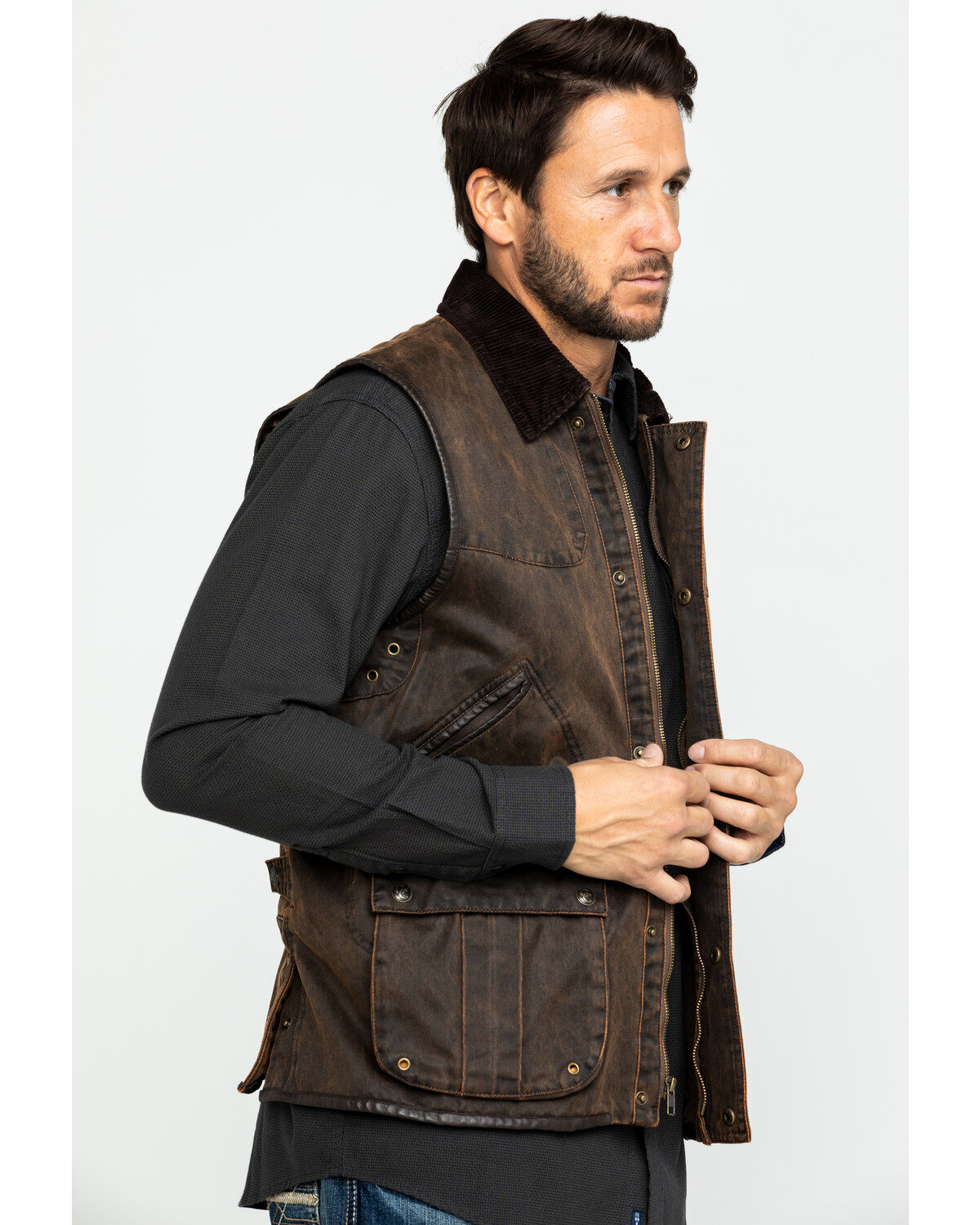 Image #3 - Cripple Creek Men's Enzyme Washed Cotton Concealed Carry Vest, Dark Brown, hi-res