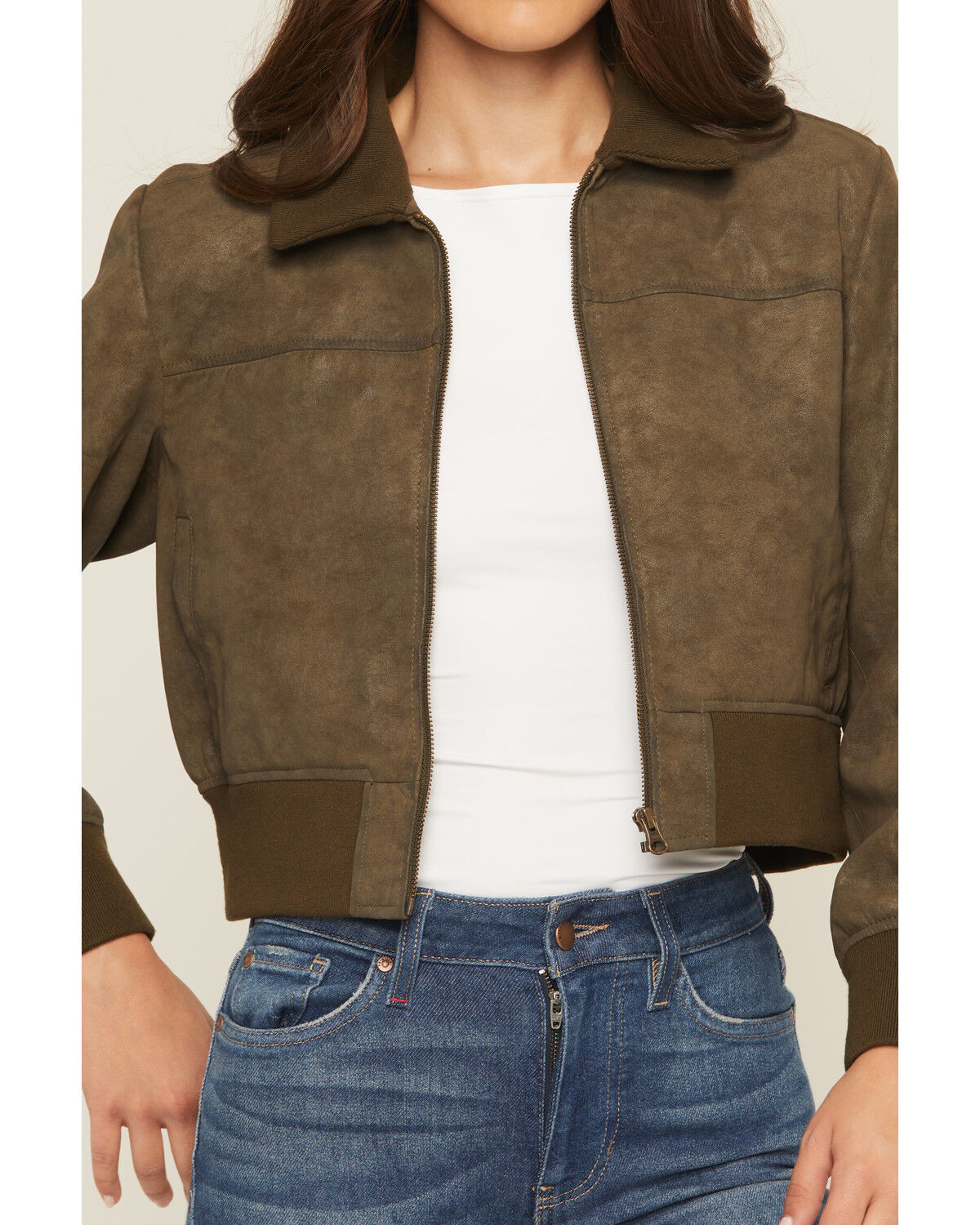 Image #3 - Cleo + Wolf Women's Washed Faux Leather Bomber Jacket, Hunter Green, hi-res