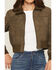 Image #3 - Cleo + Wolf Women's Washed Faux Leather Bomber Jacket, Hunter Green, hi-res
