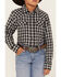 Cody James Boys' Gingham Print Long Sleeve Snap Western Flannel Shirt, Blue, hi-res