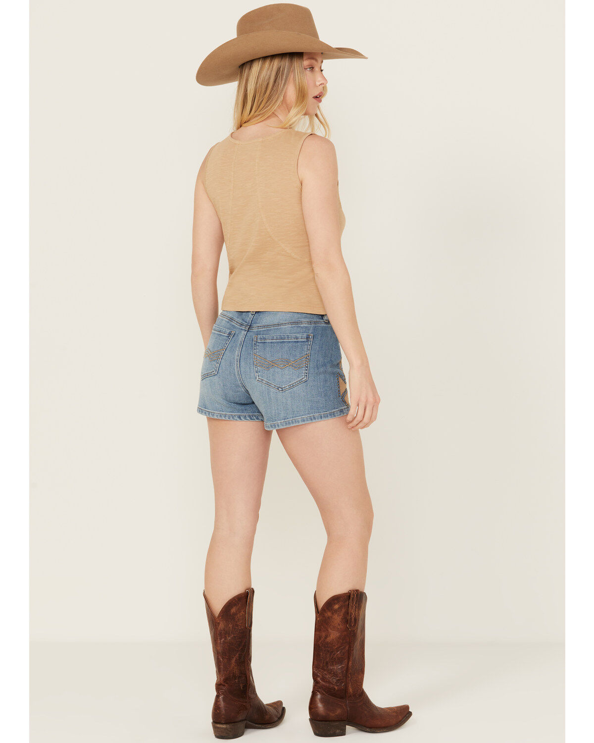 Image #3 - Idyllwind Women's Medium Wash Gypsy High Rise Faux Suede Embellished Comfort Stretch Denim Shorts, , hi-res