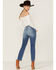 Image #3 - Sneak Peek Women's Medium Dark Wash High Rise Distressed Knee Straight Jean, , hi-res