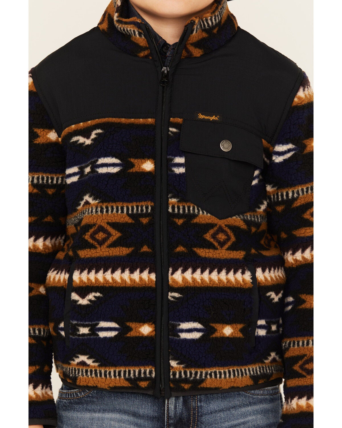 Image #3 - Wrangler Boys' Southwestern Print Sherpa Zip Jacket, , hi-res