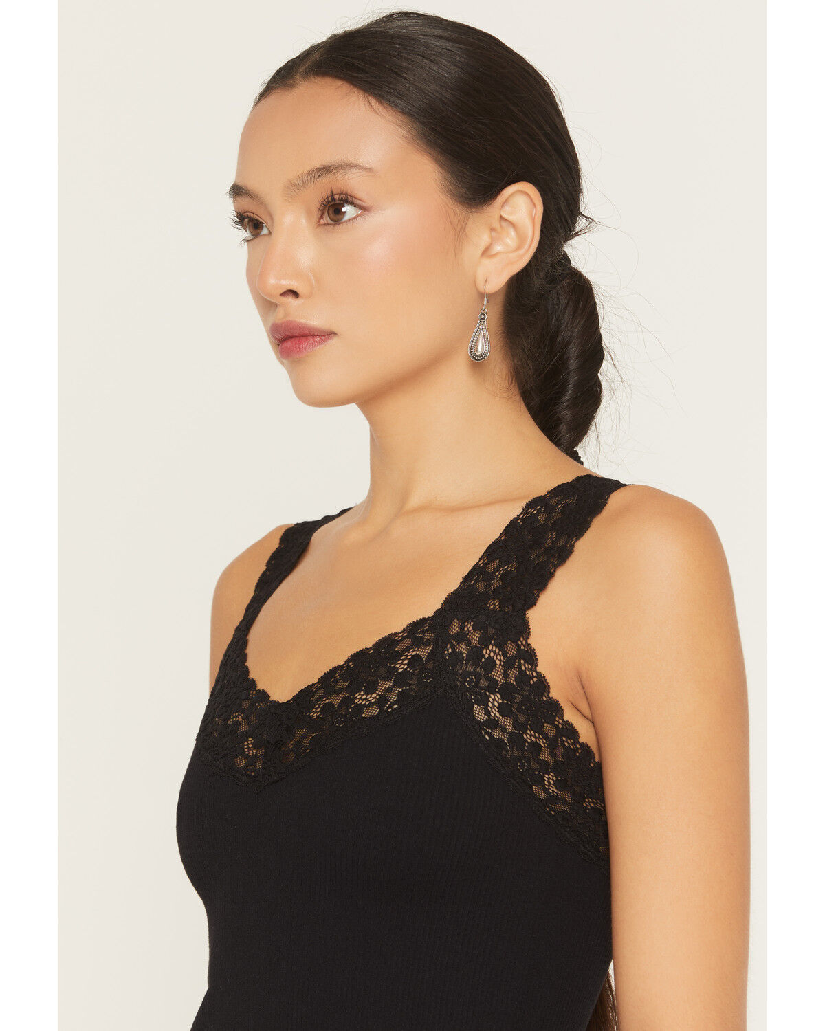 Image #2 - By Together Women's Seamless Lace Ribbed Tank, Black, hi-res