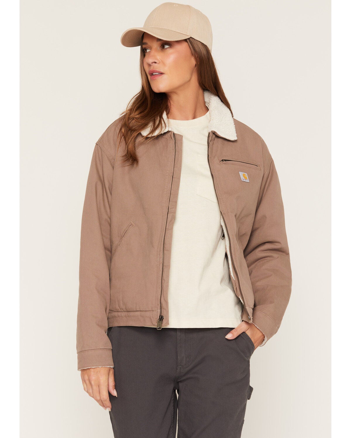 Image #1 - Carhartt Women's Crawford Sherpa Detroit Jacket, Brown, hi-res