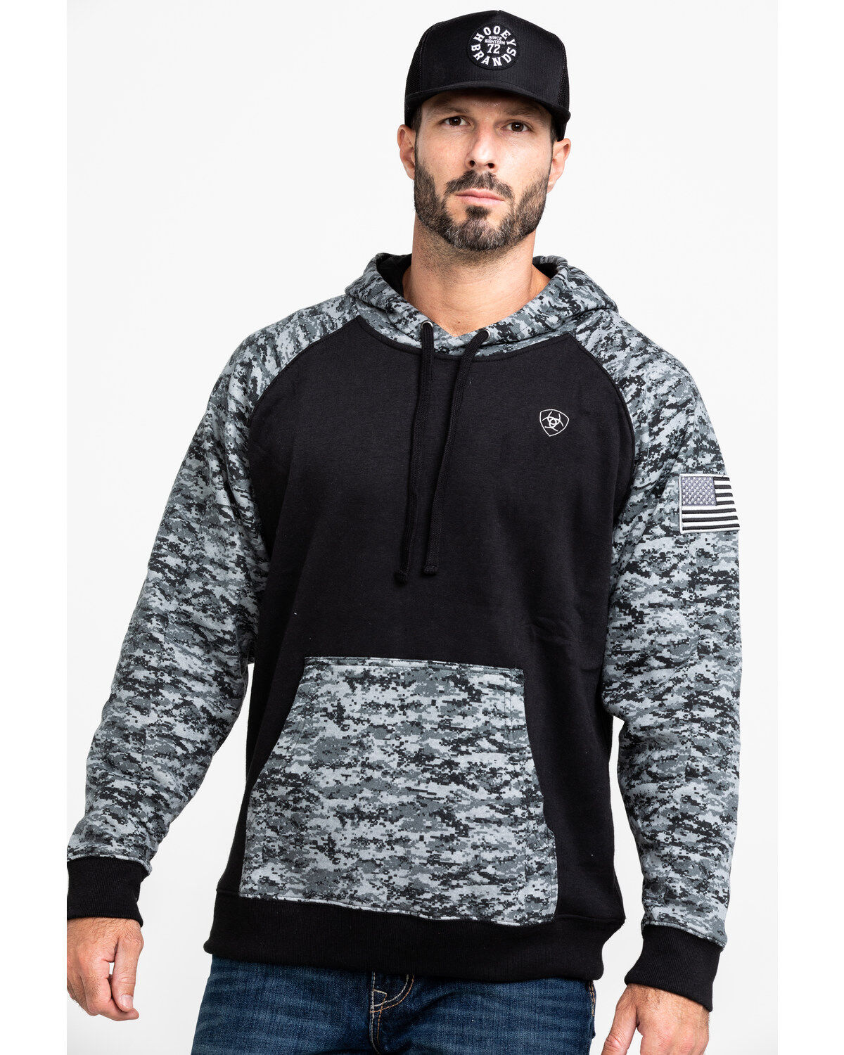 Image #1 - Ariat Men's Patriot Hooded Sweatshirt, Black, hi-res