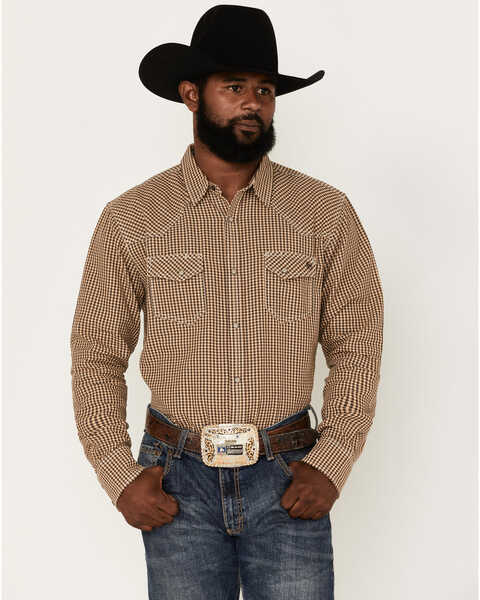 Blue Ranchwear Men's Gingham Work Western Snap Shirt, Beige/khaki, hi-res