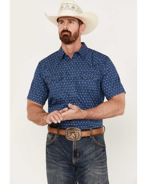 Cody James Men's El Paso Geo Print Short Sleeve Snap Western Shirt, Navy, hi-res