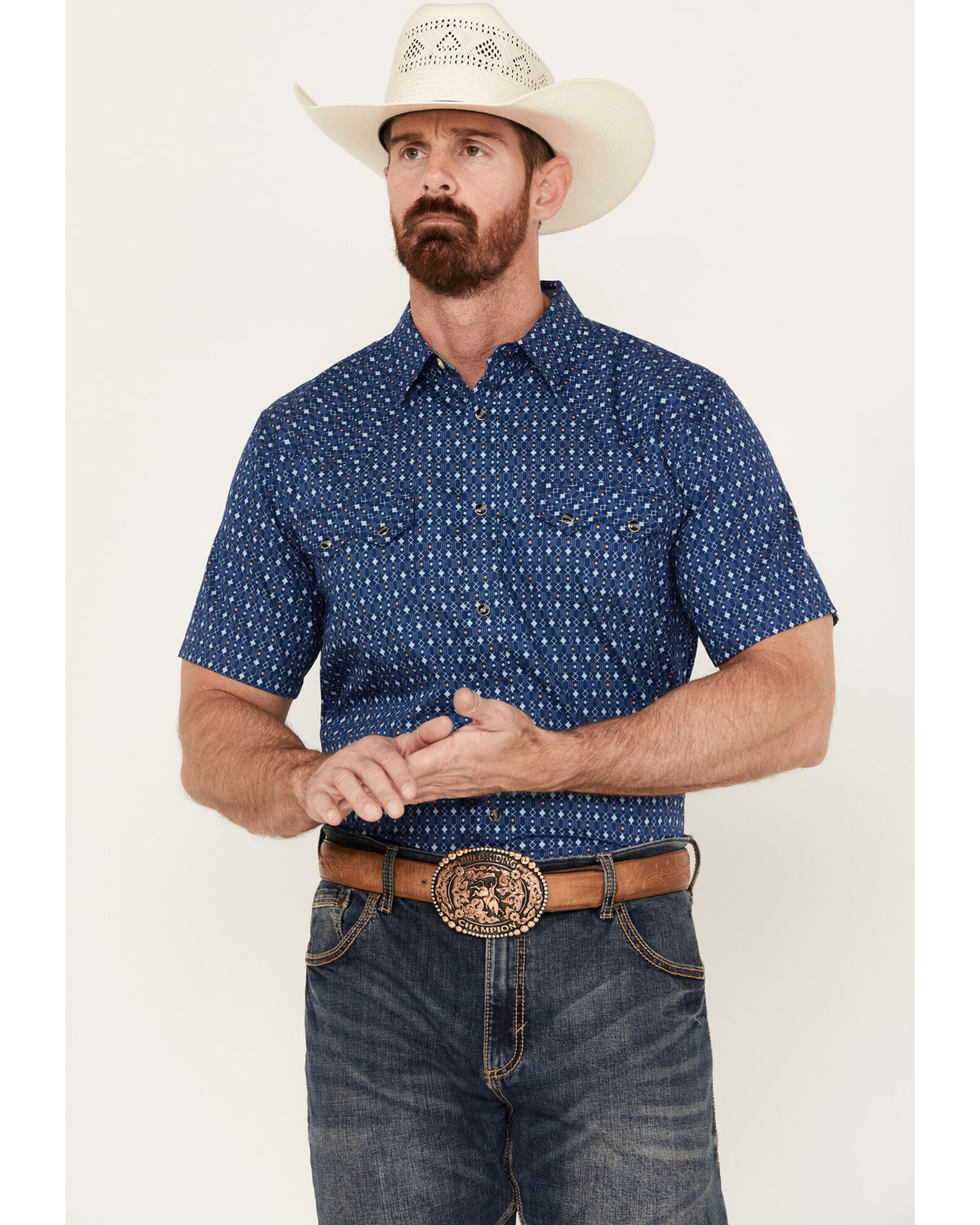 Cody James Men's El Paso Geo Print Short Sleeve Snap Western Shirt
