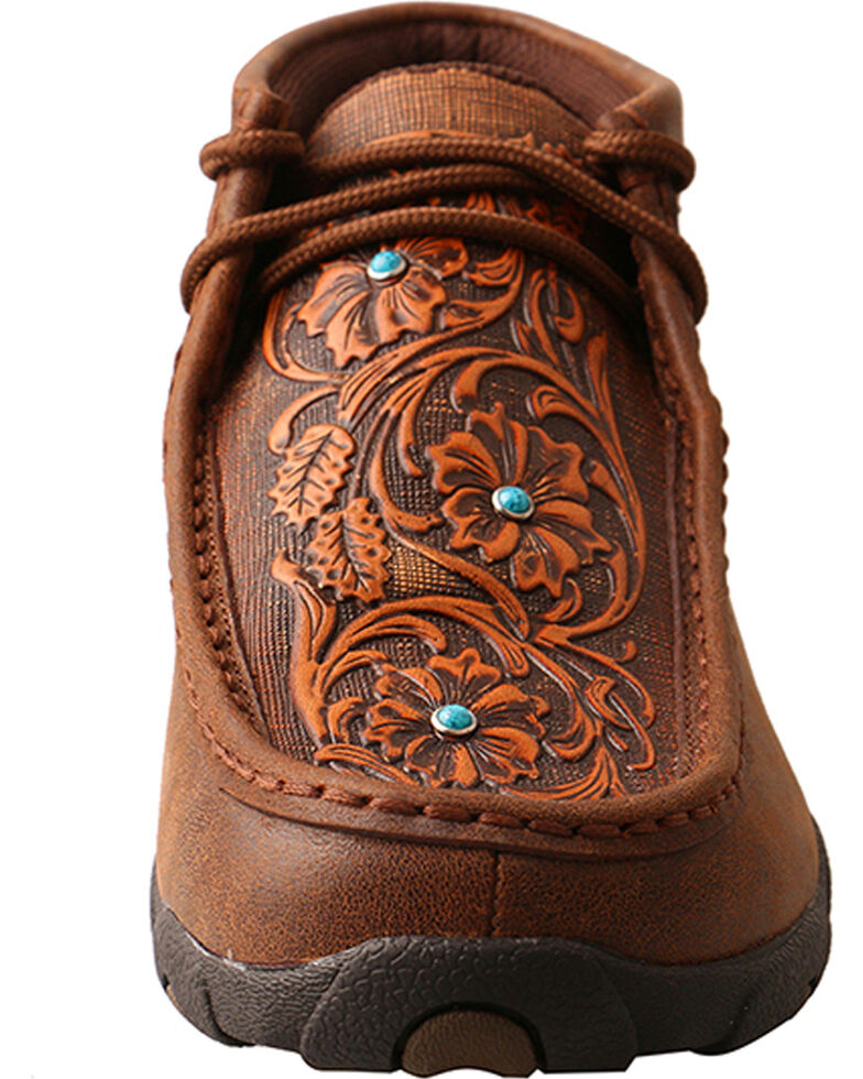 Twisted X Women's Brown Tooled Flowers Driving Moccasins - Moc Toe | Boot Barn