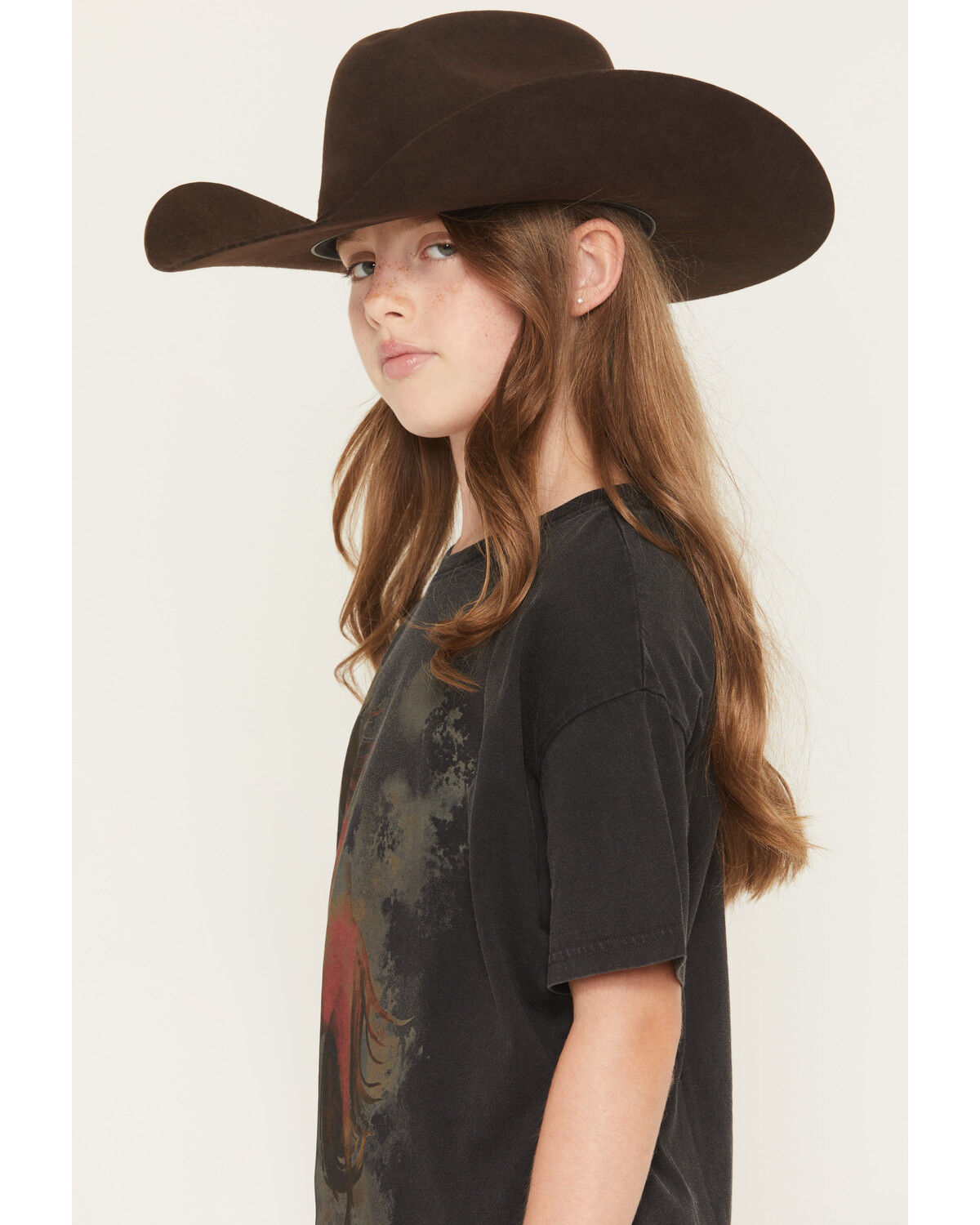 Image #2 - Wrangler X Lainey Wilson Girls' Watercolor Horse Short Sleeve Oversized Graphic Tee, Brown, hi-res