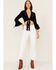Revel Women's Tie Front Crop Top, Black, hi-res
