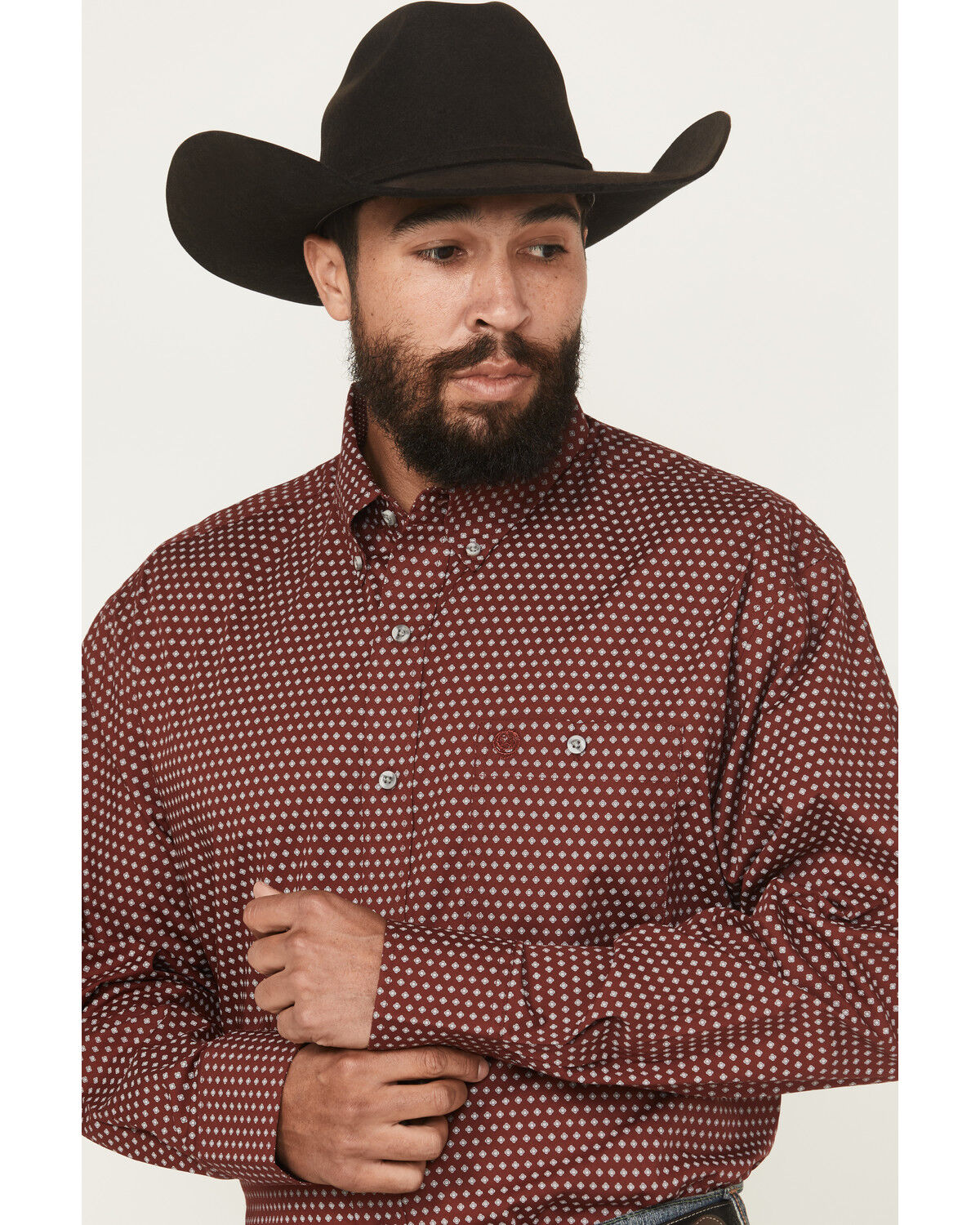 Image #2 - George Strait by Wrangler Men's Medallion Print Long Sleeve Button-Down Stretch Western Shirt - Big, Wine, hi-res