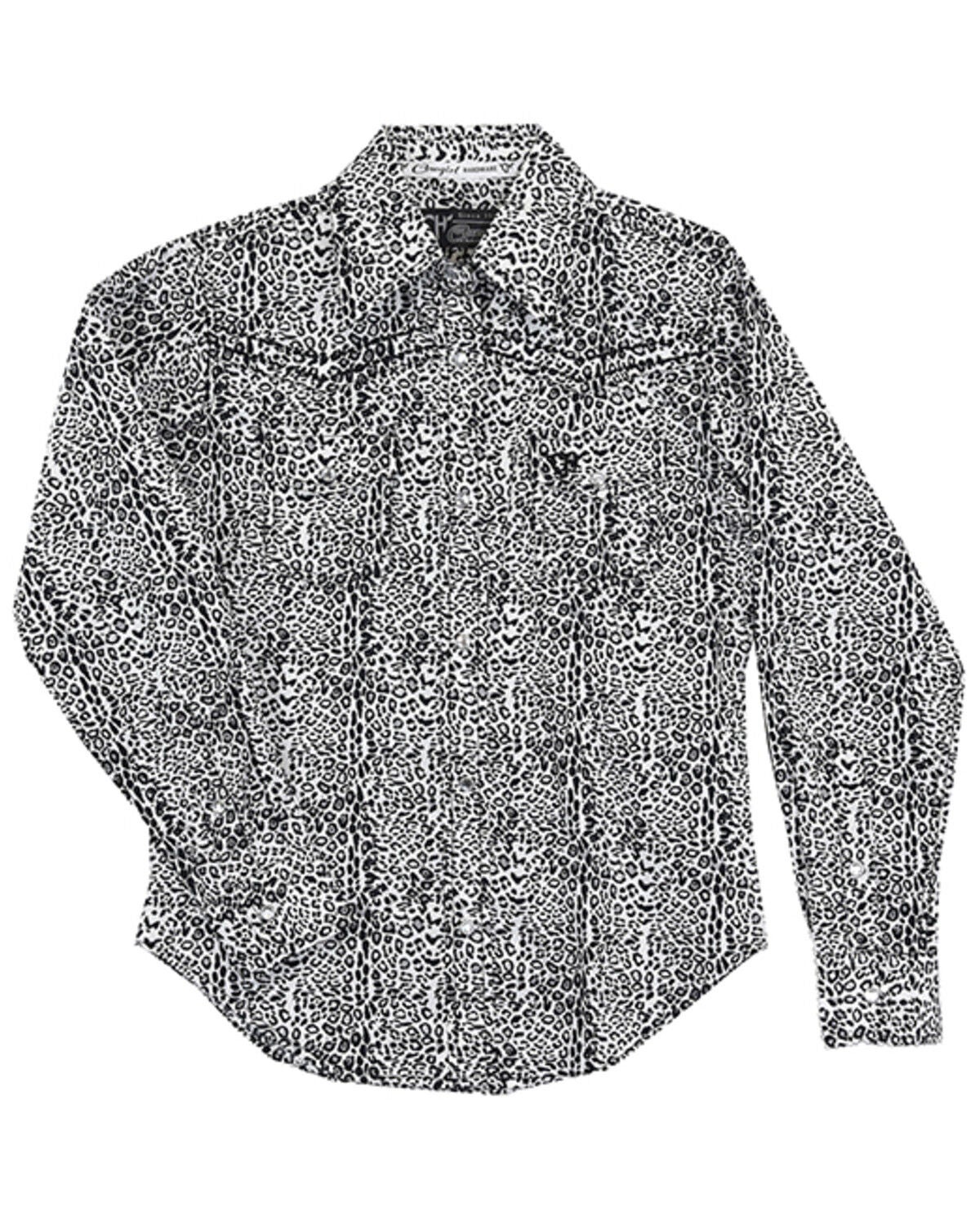 Cowgirl Hardware Toddler Girls' Mini Leopard Print Long Sleeve Western Pearl Snap Shirt, White, hi-res