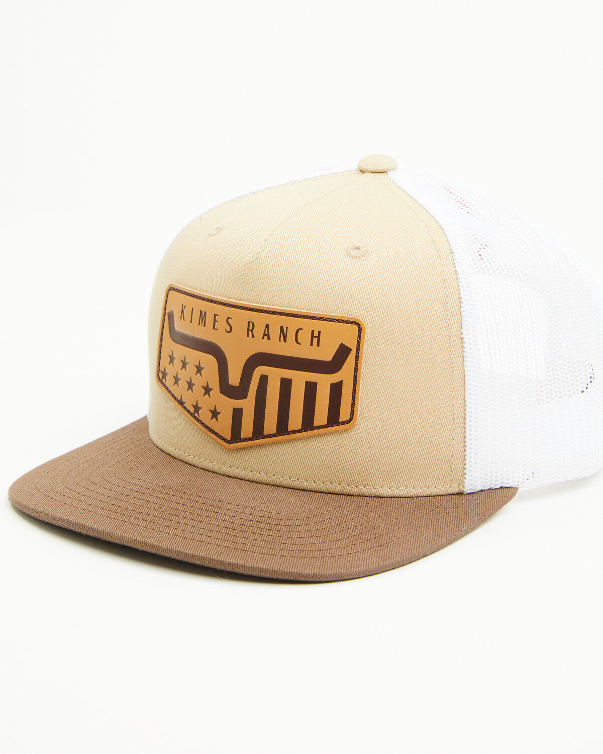 Image #1 - Kimes Ranch Men's Spangled Leather Patch Ball Cap, Tan, hi-res