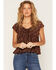 Image #1 - Ash & Violet Women's Boot Barn Exclusive Polka Dot Tie-Front Tiered Blouse, Brown, hi-res