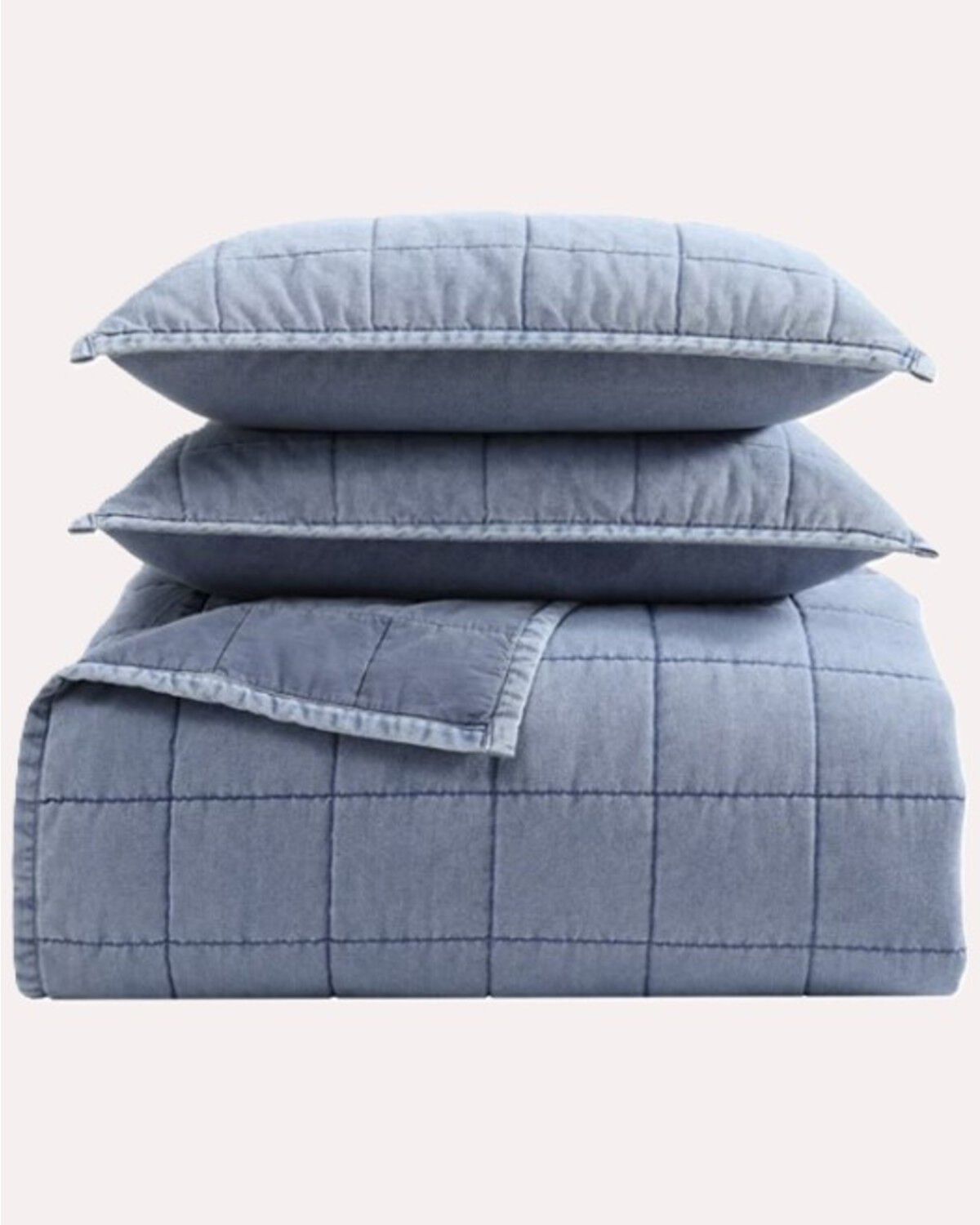 Image #2 - HiEnd Accents Stonewashed Denim Twin Size Quilt Set - 2 Piece, Blue, hi-res