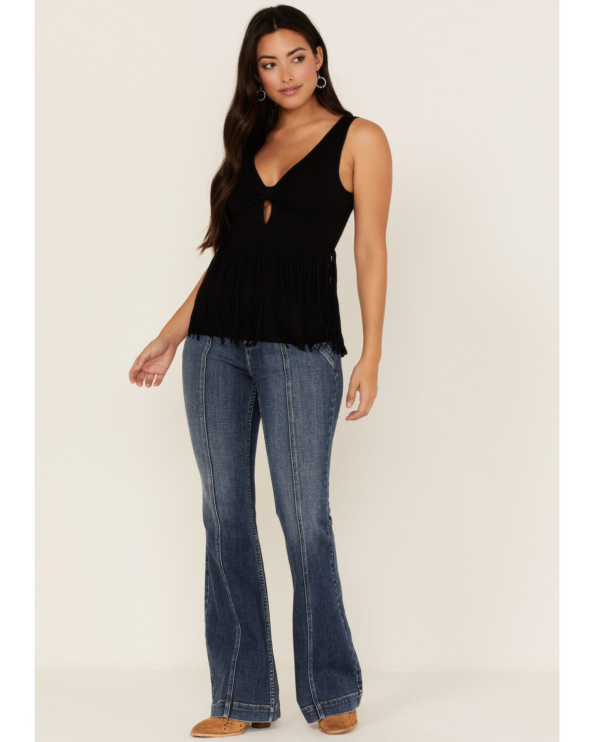 Image #2 - Idyllwind Women's Bluebell Twist & Fringe Top, Black, hi-res