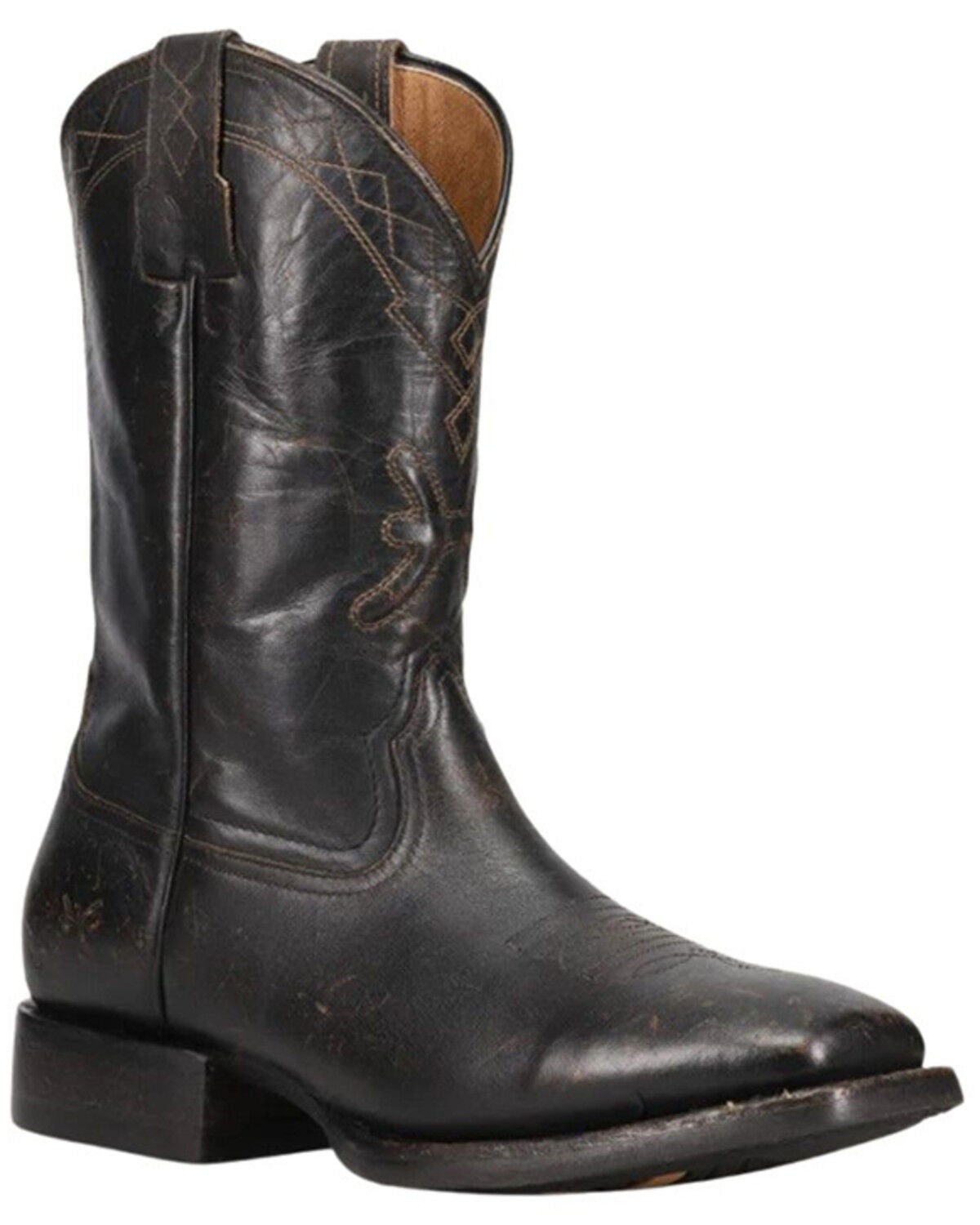 Frye Men's Hauser Logo Stitch Western Boots - Broad Square Toe, Black, hi-res