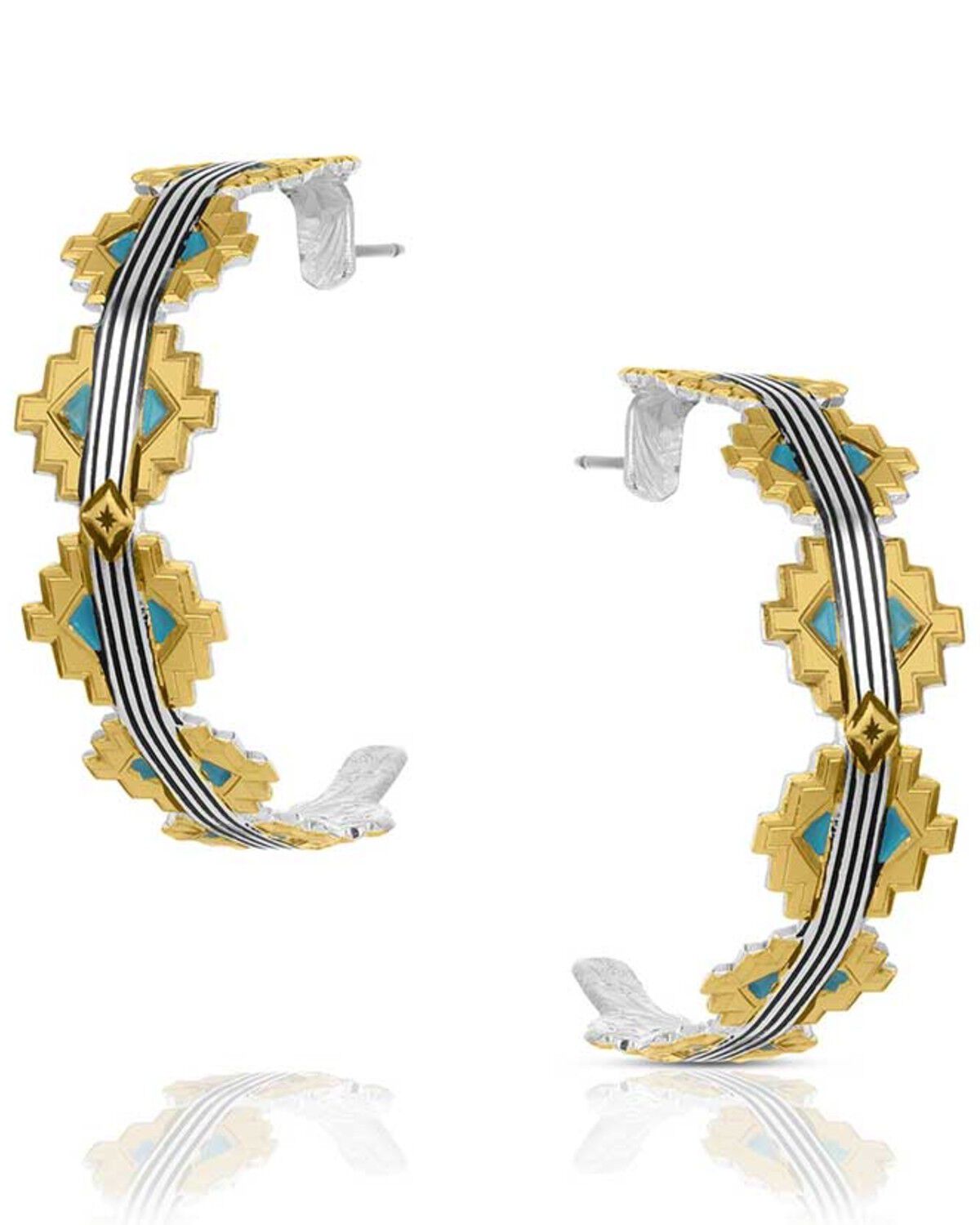 Image #1 - Montana Silversmiths Women's Southwestern Hoop Earrings, Silver, hi-res