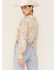Image #3 - Lush Women's Taupe Star Print Cinch Front Long Sleeve Crop Top, Taupe, hi-res