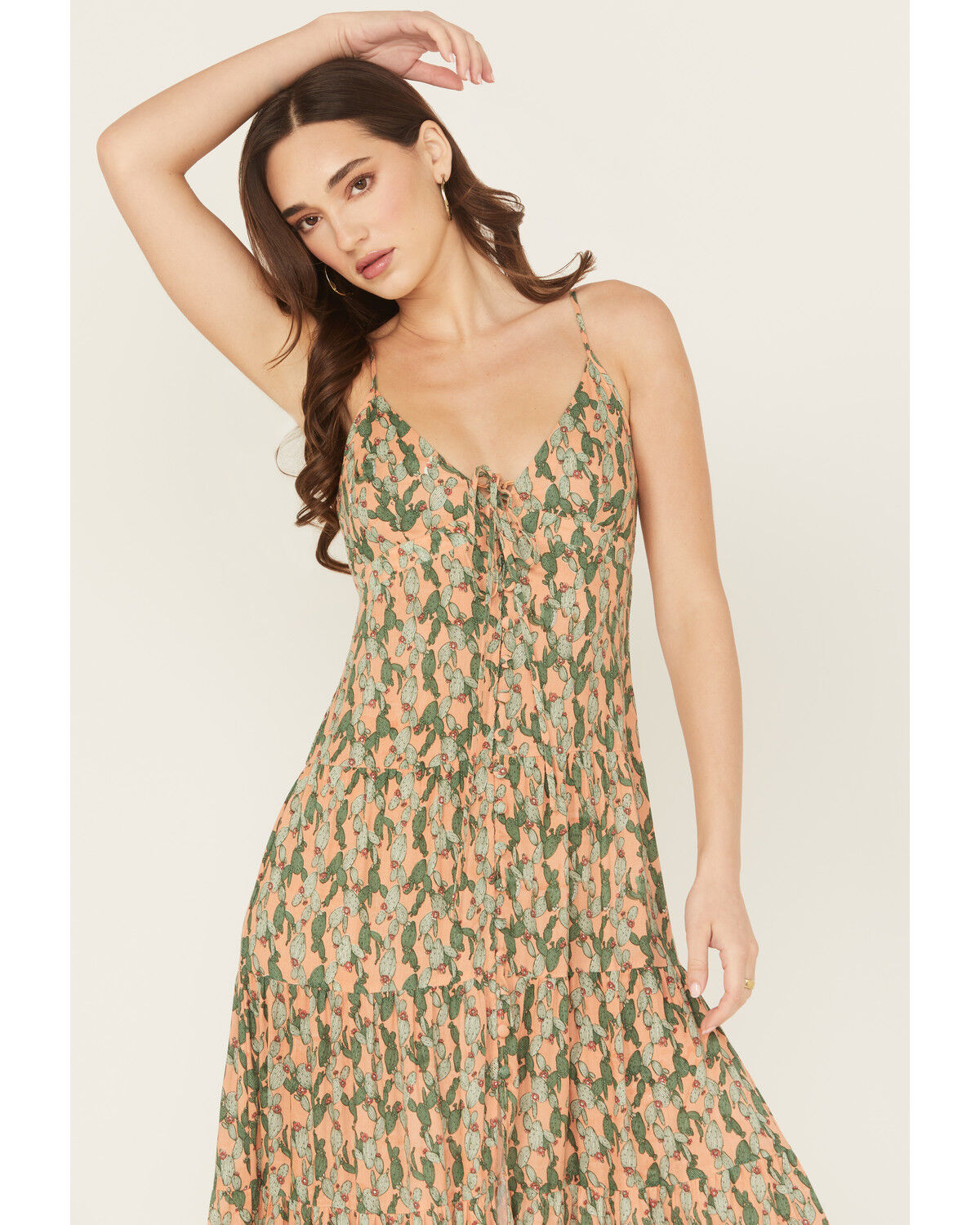 Image #2 - Rock & Roll Denim Women's Cactus Print Sleeveless Maxi Dress, Orange, hi-res