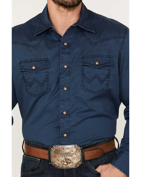 Wrangler Retro Men's Premium Solid Long Sleeve Snap Western Shirt , Blue, hi-res