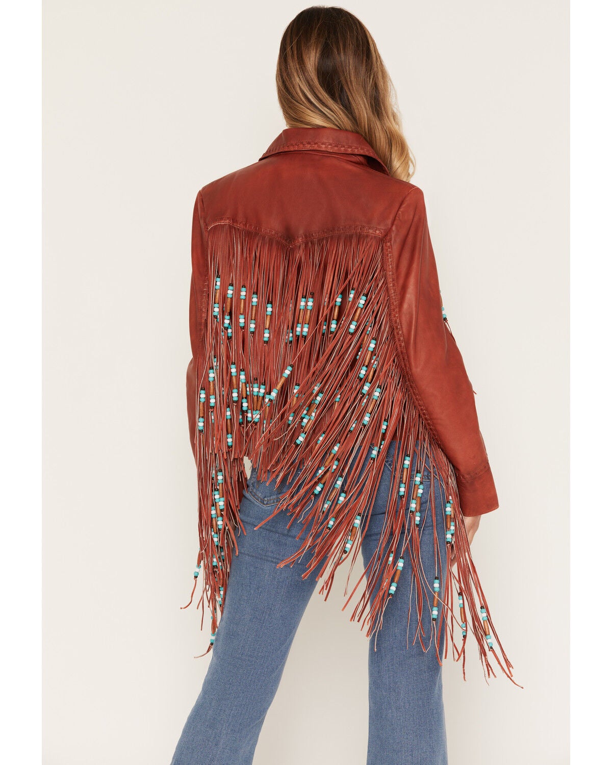 Image #4 - Cripple Creek Women's Beaded Fringe Hand Laced Snap Leather Jacket, , hi-res