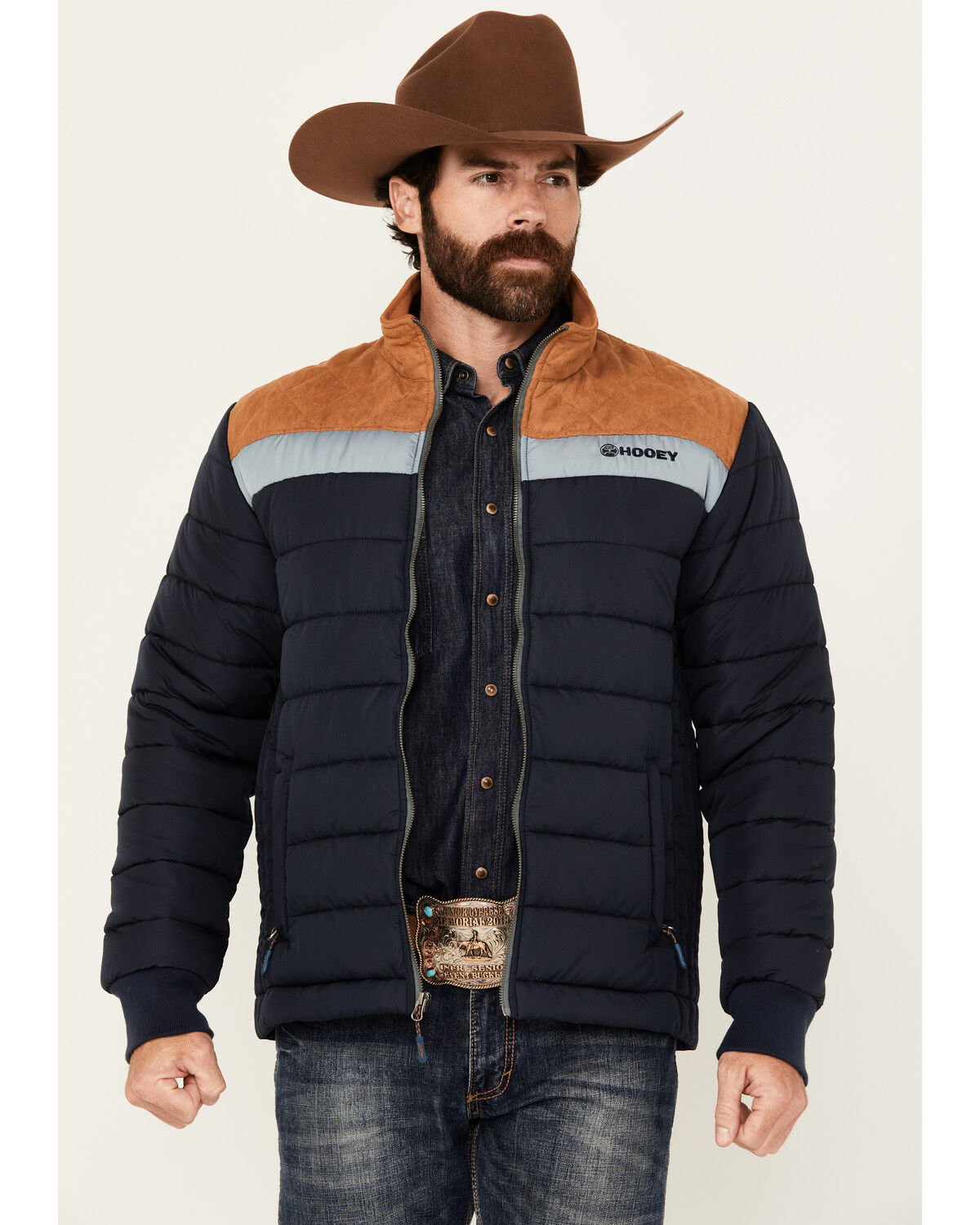 Image #1 - Hooey Men's Colorblock Packable Puffer Jacket, Navy, hi-res