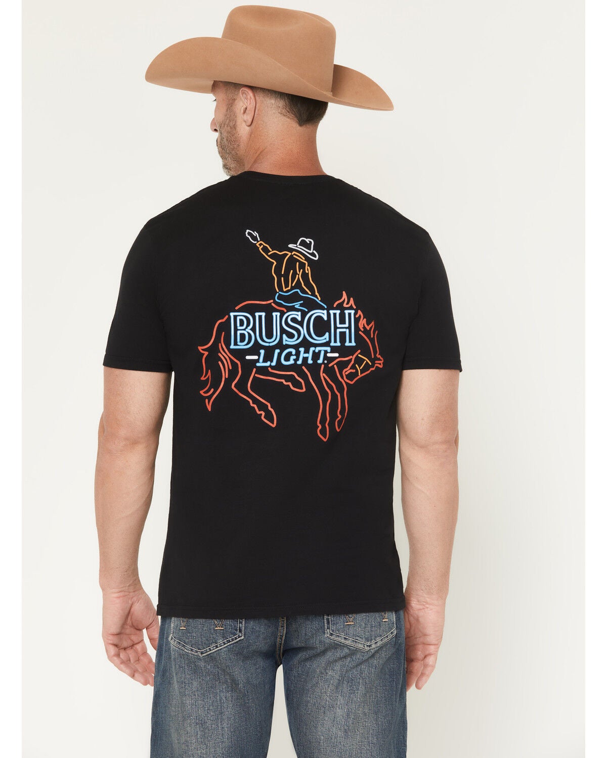 Buckwear Men's Busch Light Neon Cowboy Short Sleeve Graphic T-Shirt, Black, hi-res